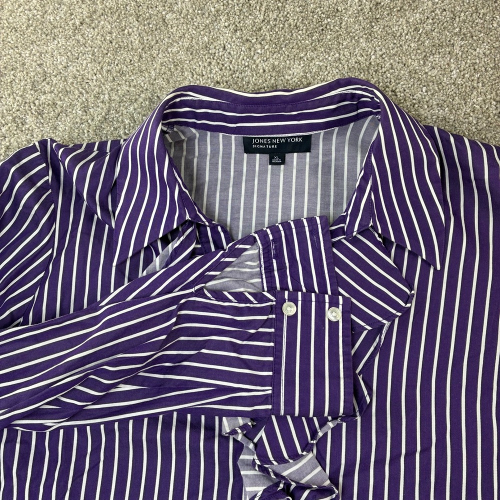 Jones‎ New York Signature Purple Striped Ruffle Front Detail Career Cotton XL
